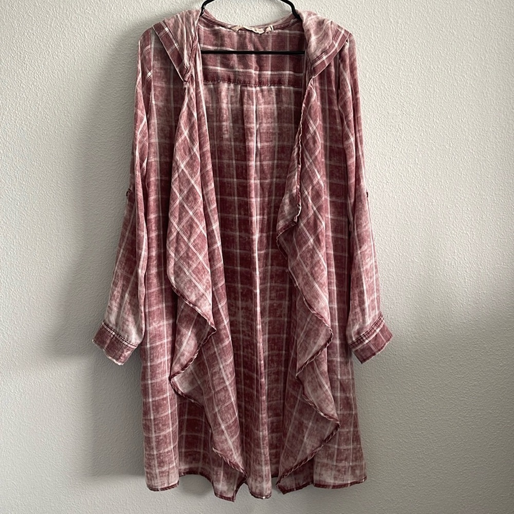 Soft Surroundings Lightweight Plaid Hooded Cardigan Size M